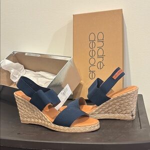 Andre Assous Navy Wedge Sandals